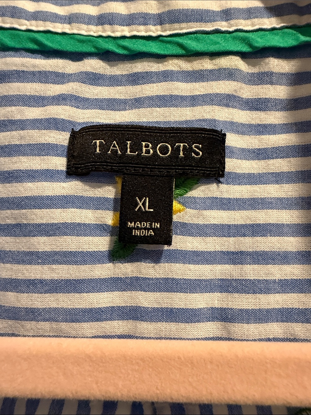 Talbots Blue Stripe Sleeveless Button-Up Top with Yellow Floral Embroidery - Picture 2 of 5